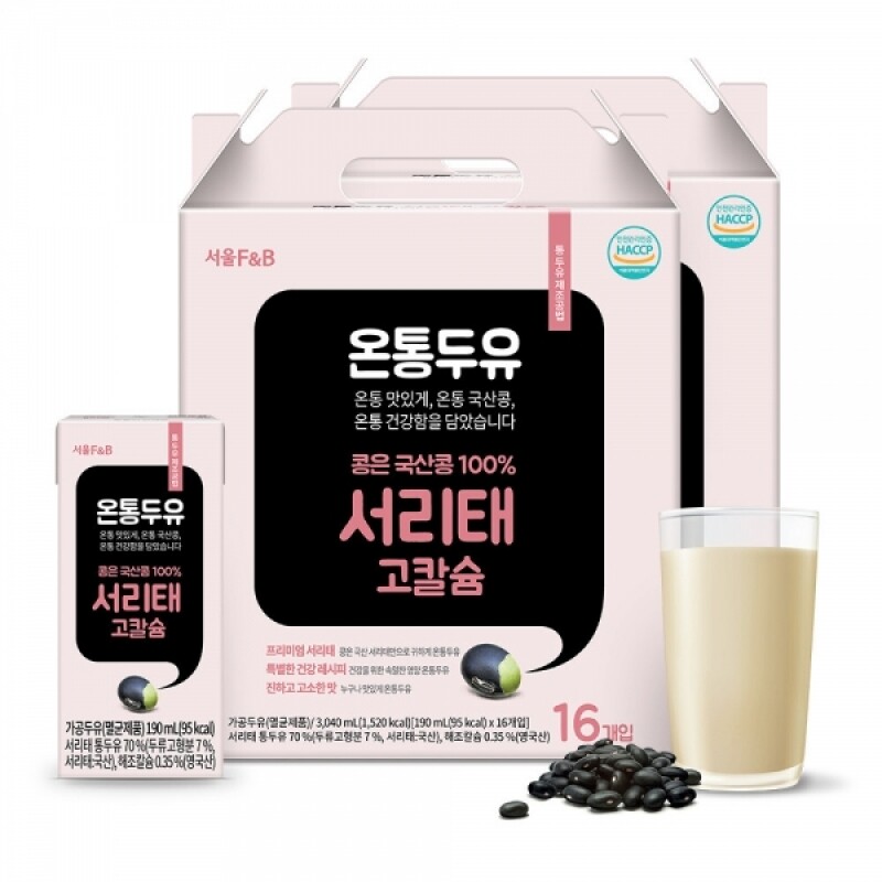 원주몰,서울에프엔비 온통두유 국산 검은콩 서리태 고칼슘 190mL X 32입 [원산지:국산]